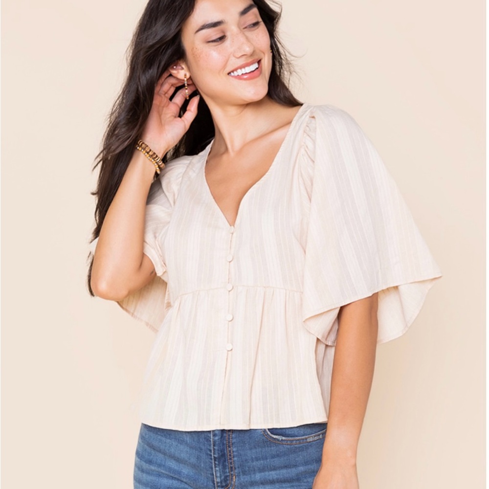 TRIXXI Jackie Textured  Boho Peasant Blouse cream NWT SZ XL